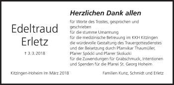 Anzeige von Edeltraud Erletz von MGO