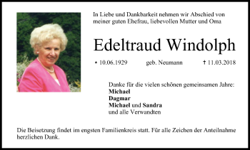 Anzeige von Edeltraud Windolph von MGO