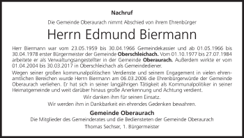 Anzeige von Edmund Biermann von MGO