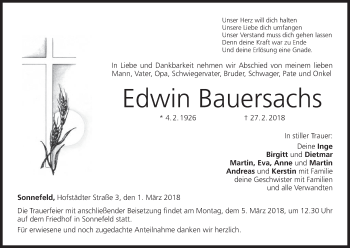 Anzeige von Edwin Bauersachs von MGO