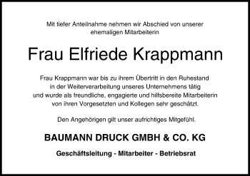 Anzeige von Elfriede Krappmann von MGO