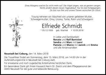 Anzeige von Elfriede Schmidt von MGO