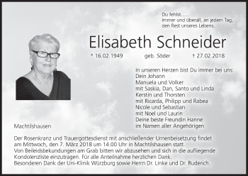Anzeige von Elisabeth Schneider von MGO