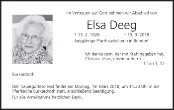 Anzeige von Elsa Deeg von MGO