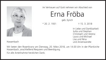 Anzeige von Erna Fröba von MGO