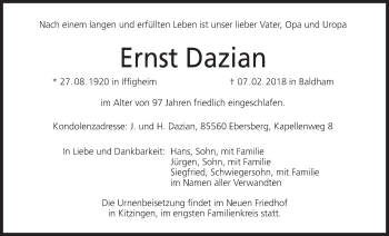 Anzeige von Ernst Dazian von MGO