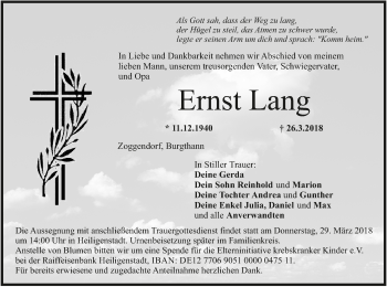 Anzeige von Ernst Lang von MGO