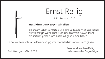 Anzeige von Ernst Rellig von MGO