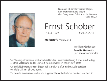 Anzeige von Ernst Schober von MGO
