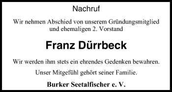Anzeige von Franz Dürrbeck von MGO