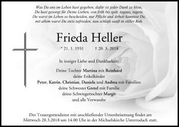 Anzeige von Frieda Heller von MGO
