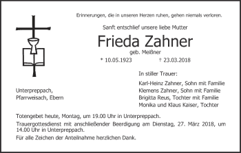 Anzeige von Frieda Zahner von MGO