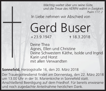Anzeige von Gerd Buser von MGO