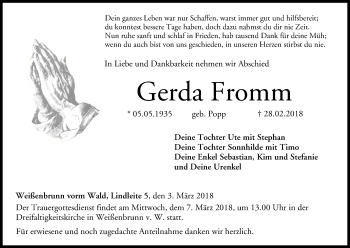 Anzeige von Gerda Fromm von MGO