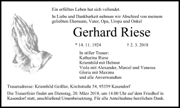 Anzeige von Gerhard Riese von MGO