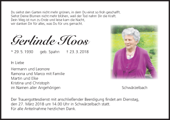 Anzeige von Gerlinde Hoos von MGO