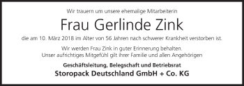 Anzeige von Gerlinde Zink von MGO