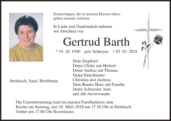 Anzeige von Gertrud Barth von MGO