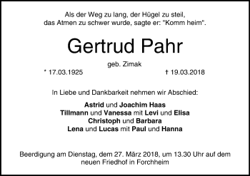 Anzeige von Gertrud Pahr von MGO