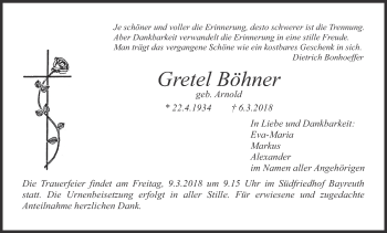 Anzeige von Gretel Böhner von MGO