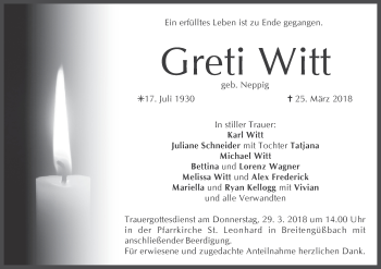Anzeige von Greti Witt von MGO