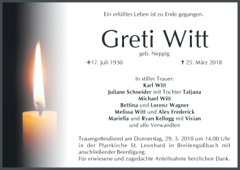 Anzeige von Greti Witt von MGO