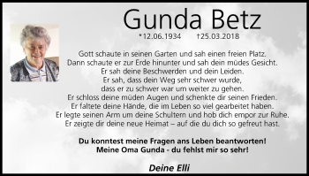 Anzeige von Gunda Betz von MGO