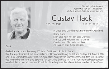Anzeige von Gustav Hack von MGO
