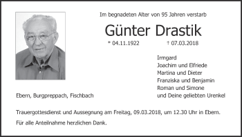 Anzeige von Günter Drastik von MGO