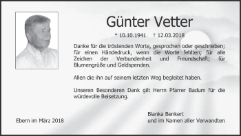 Anzeige von Günter Vetter von MGO
