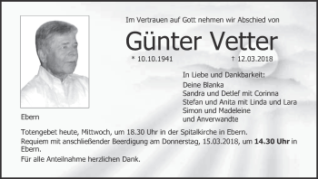Anzeige von Günter Vetter von MGO