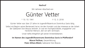 Anzeige von Günter Vetter von MGO