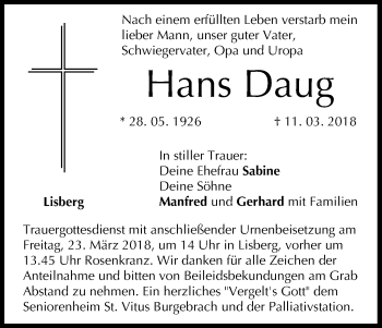 Anzeige von Hans Daug von MGO