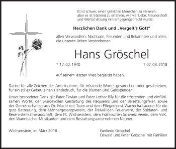 Anzeige von Hans Gröschel von MGO