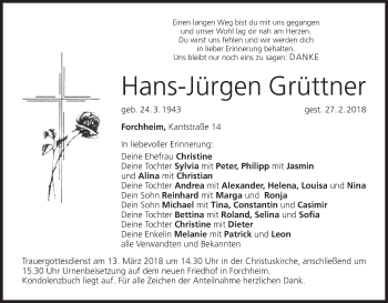 Anzeige von Hans-Jürgen Grüttner von MGO