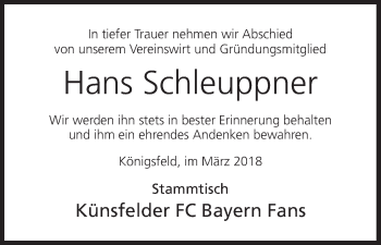Anzeige von Hans Schleuppner von MGO