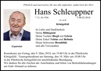 Anzeige von Hans Schleuppner von MGO