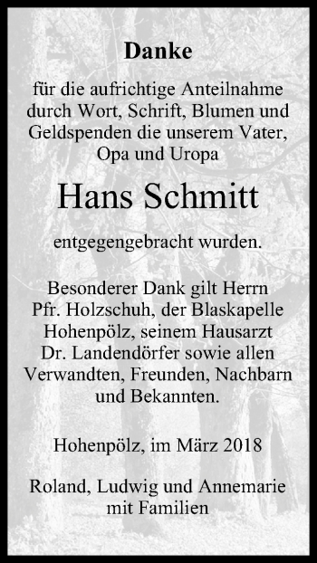 Anzeige von Hans Schmitt von MGO