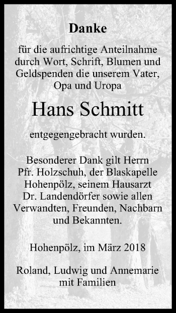 Anzeige von Hans Schmitt von MGO