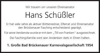 Anzeige von Hans Schüßler von MGO