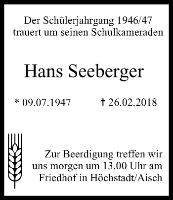 Anzeige von Hans Seeberger von MGO