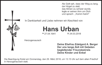 Anzeige von Hans Urban von MGO