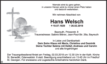 Anzeige von Hans Welsch von MGO