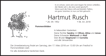 Anzeige von Hartmut Rusch von MGO