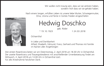 Anzeige von Hedwig Doschko von MGO