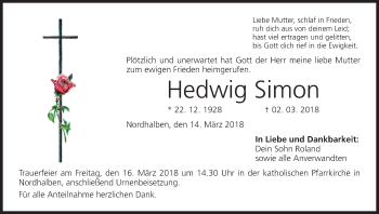 Anzeige von Hedwig Simon von MGO