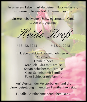 Anzeige von Heide Kreß von MGO
