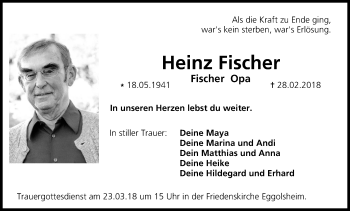 Anzeige von Heinz Fischer von MGO
