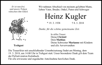 Anzeige von Heinz Kugler von MGO