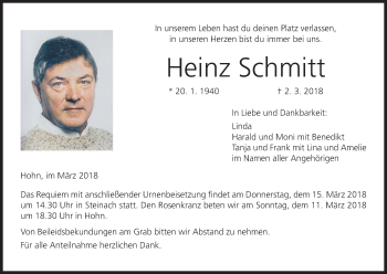 Anzeige von Heinz Schmitt von MGO